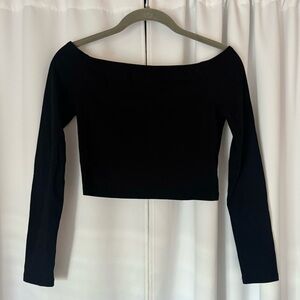 SHEIN Solid Black Off The Shoulder Cotton Crop Top Size Small